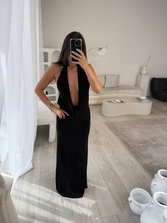 Aine Black Cowl Neck Maxi Dress