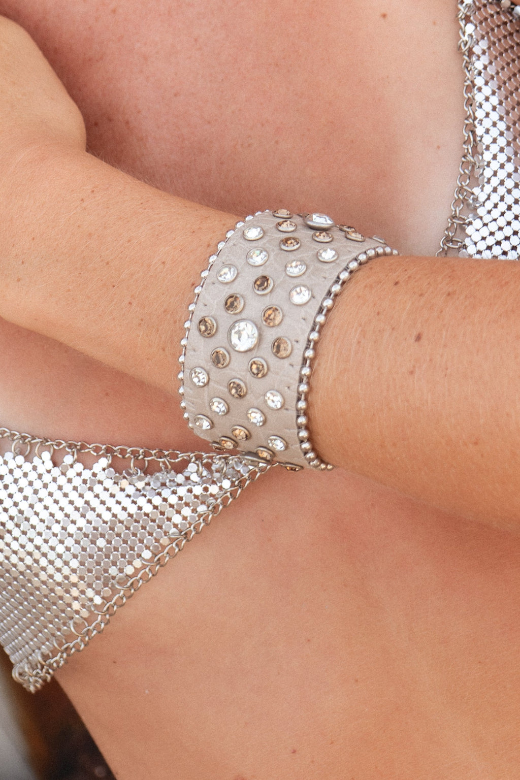 Starlight Studded Vegan Leather Cuff - Ecru
