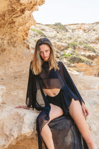 Saint Maxi Cape Top & Micro Shorts - Onyx