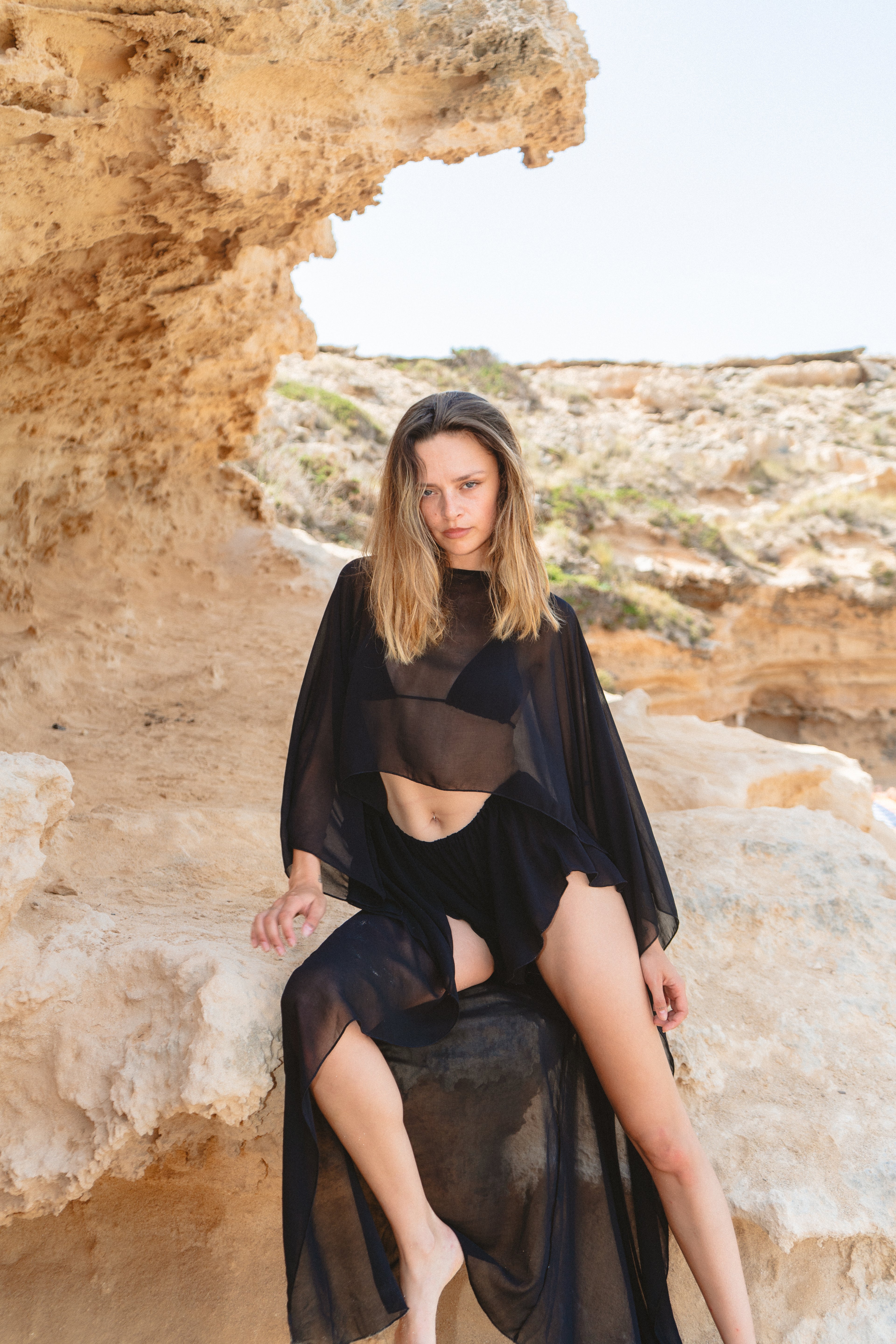 Saint Maxi Cape Top & Micro Shorts - Onyx