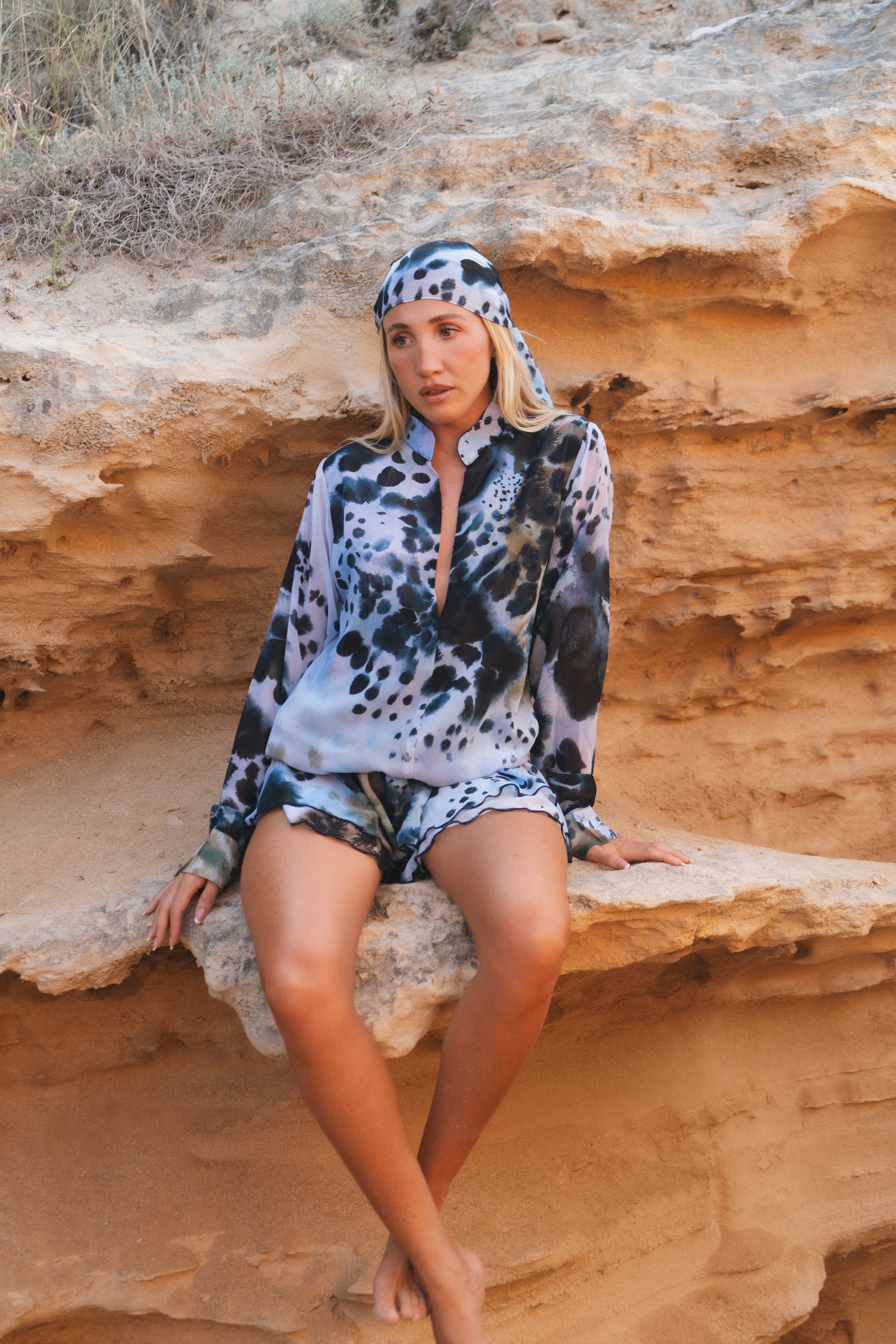 Aria Printed Ruffle Mini - Sky Blue