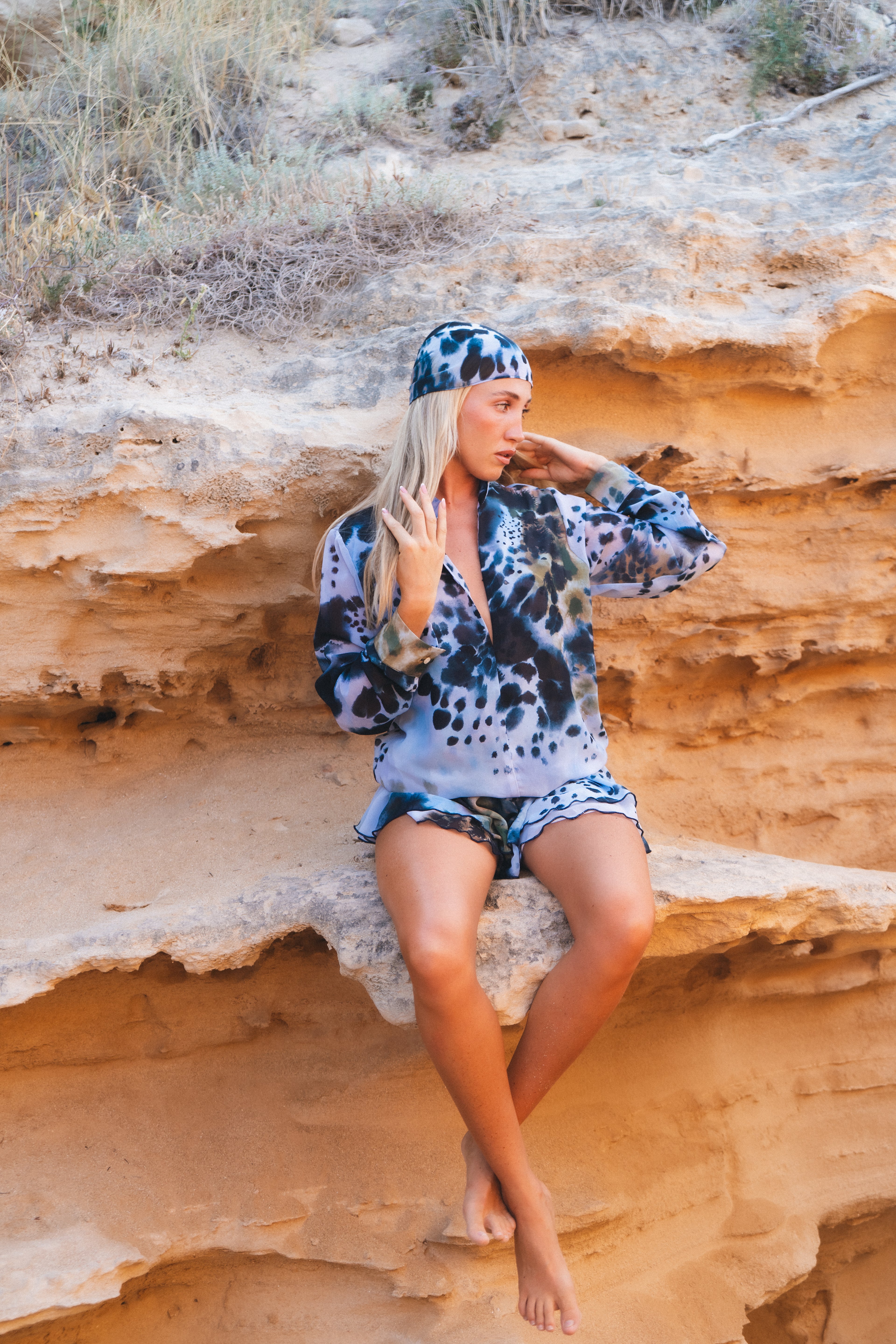 Aria Printed Ruffle Mini - Sky Blue