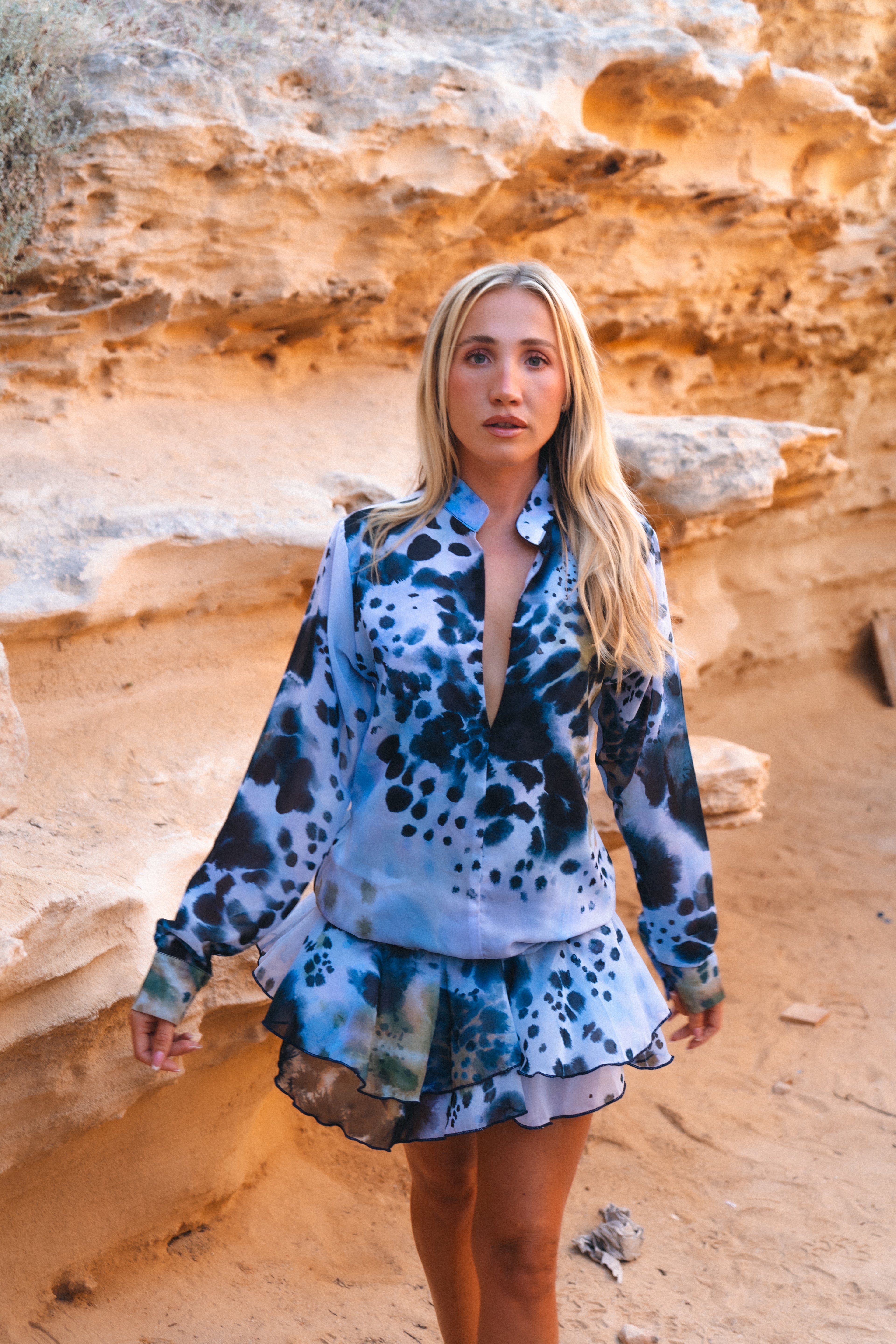 Aria Printed Ruffle Mini - Sky Blue