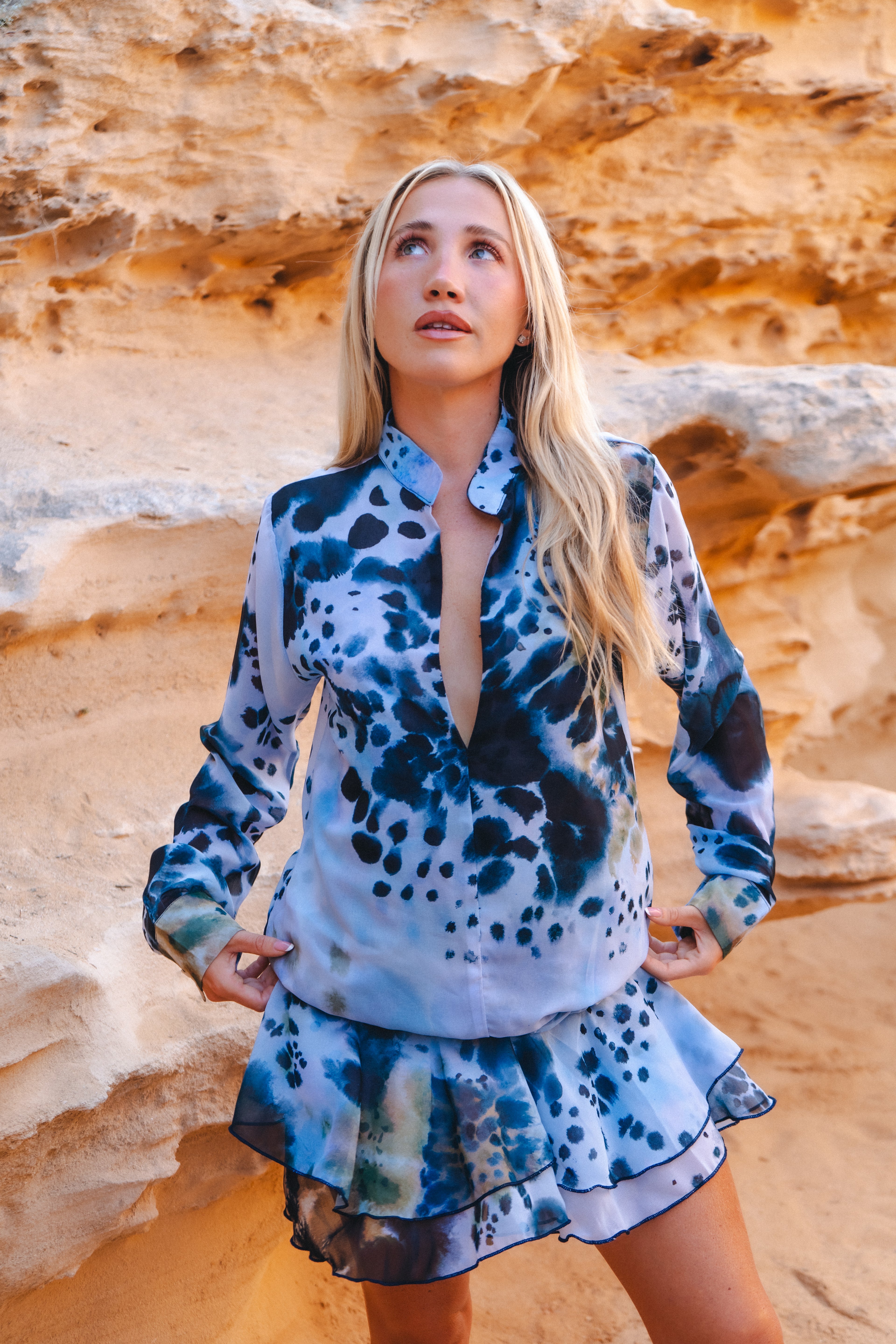 Aria Printed Ruffle Mini - Sky Blue