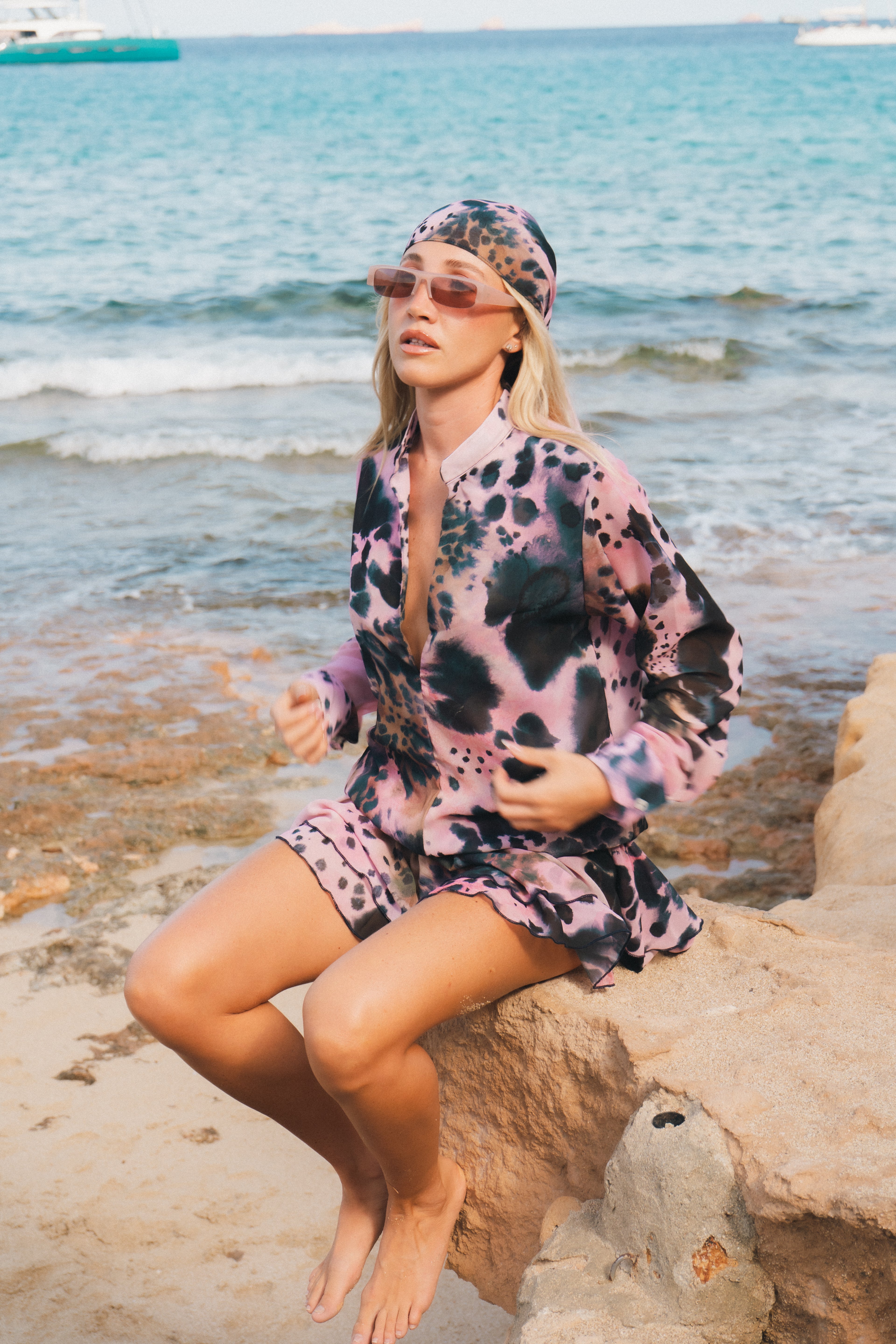 Aria Printed Ruffle Mini - Rose